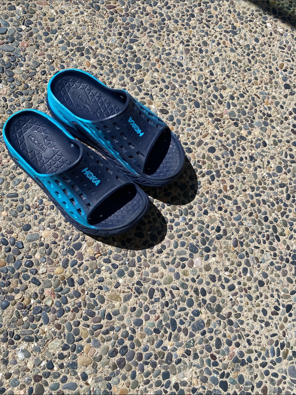 Hoka Navy and Teal Slide Sandals